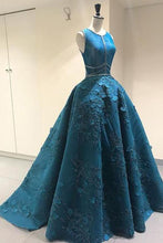Load image into Gallery viewer, Vintage Lace Appliques Ball Gown Scoop Long Open Back with Pockets Prom Dresses RS111