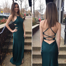 Load image into Gallery viewer, Halter Spaghetti Straps A Line V Neck Prom Dress Criss-Cross Mermaid Cheap Formal Dress P1122