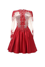 Load image into Gallery viewer, A Line Long Sleeves With Applique Knee-Length High Neck Homecoming Dresses RS326