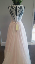 Load image into Gallery viewer, Pretty pink tulle lace v-neck A-line long dress prom dress for teens