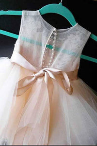 A-Line Tulle Beads Appliques Scoop Blush Pink Button Cap Sleeve Flower Girl Dresses RS888