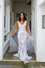Load image into Gallery viewer, Simple A Line V Neck Sleeveless Lace Appliques V Back Hollow Beach Wedding Dresses RS862