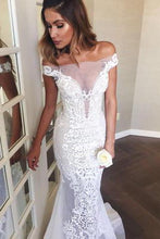 Load image into Gallery viewer, Mermaid Off-the-Shoulder Sweep Train Lace Wedding Dress Wedding Dresses RS256