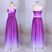 Load image into Gallery viewer, Simple Purple Strapless Sweetheart A-Line Chiffon Ombre Backless Prom Dresses RS364
