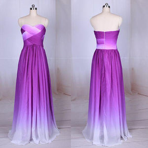 Simple Purple Strapless Sweetheart A-Line Chiffon Ombre Backless Prom Dresses RS364