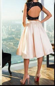 Gorgeous Two Piece Black Lace Open Back Short Cute Sweet 16 Dress Homecoming Dress RS245
