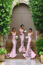 Load image into Gallery viewer, New Arrival Pink Spaghetti Straps Lace High Quality Mermaid Long Bridesmaid Dresses RS417