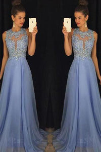 Sky Blue A Line Prom Dresses Tulle Skirt Lace Bodice Prom Gowns RS104