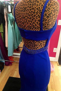 Royal Blue Scoop Mermaid Sleeveless Backless Beads Spandex Prom Dresses RS618