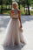 Two Piece High Neck Open Back Tulle Sequins Sleeveless Floor-Length Prom Dresses RS394