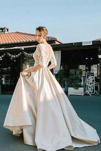 2024 Half Sleeves Lace Modest Long Custom Made Wedding Dresses RS89