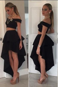 SexyTwo Pieces Modern Off the Shoulder A-Line Princess High Low Satin Homecoming Dresses RS875