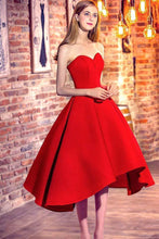 Load image into Gallery viewer, Princess Sweetheart Red Satin with Ruffles Asymmetrical High Low Classic Prom Dresses RS622