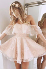 Load image into Gallery viewer, A-Line Off-the-Shoulder Short Pearl Pink Lace Homecoming Dress HG79