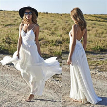 Load image into Gallery viewer, Boho Sexy Online Ivory Simple Backless Lace Beach V-Neck Long Wedding Dresses