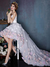 Load image into Gallery viewer, Charming Sweetheart Flowers Strapless Tulle Asymmetry Prom Dresses Wedding Dresses RS259