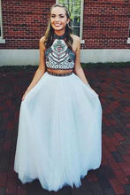 Load image into Gallery viewer, Embroidery Two Piece White Prom Dresses Two Pieces Pageant Gowns RS551