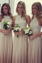 Load image into Gallery viewer, 2024 A-Line O Neck Lace Top Long Chiffon Sleeveless Floor-Length Bridesmaid Dresses RS350