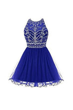 Load image into Gallery viewer, Royal Bule Tulle Short Bateau  Homecoming Dresses H23
