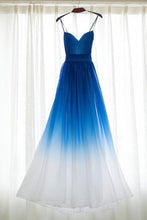 Load image into Gallery viewer, Royal Blue White Ombre Long Bridesmaid Dress A-line Sweetheart Chiffon Prom Dresses RS340