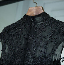 Load image into Gallery viewer, Vintage A Line Chic Long Black Lace Cap Sleeves High Neck Beads Appliques Prom Dresses RS76