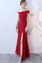 Load image into Gallery viewer, Simple Full Length Mermaid Sexy Off Shoulder Sleeves Slit Prom Dress RS323