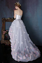 Load image into Gallery viewer, Charming Sweetheart Flowers Strapless Tulle Asymmetry Prom Dresses Wedding Dresses RS259