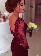 Load image into Gallery viewer, A-Line Sweetheart Long Sleeve Burgundy Prom Dress With Lace Appliques RS98