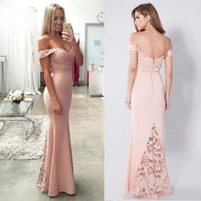 Load image into Gallery viewer, Lace Elastic Satin Off-the-shoulder Mermaid Sweetheart Floor-length Ruffles Prom Dresses RS633
