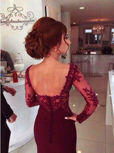 Load image into Gallery viewer, A-Line Sweetheart Long Sleeve Burgundy Prom Dress With Lace Appliques RS98