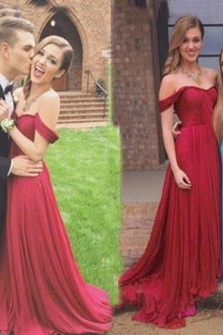 Charming A-Line Off-the-Shoulder Floor Length Red Prom/Evening Dress with Ruched RS866