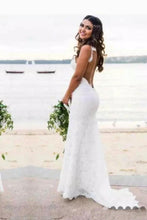 Load image into Gallery viewer, Sexy Lace Mermaid Spaghetti Straps V Neck Backless Beach Wedding Dresses RS236