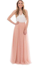 Load image into Gallery viewer, Cheap Junior Off Shoulder Scoop Neck White Blush Pink Tulle Long Bridesmaid Dresses RS612