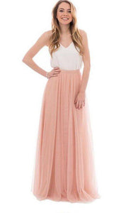 Cheap Junior Off Shoulder Scoop Neck White Blush Pink Tulle Long Bridesmaid Dresses RS612