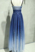 Load image into Gallery viewer, A Line Ombre Spaghetti Straps Tulle Blue Sequins Sweetheart Prom Homecoming Dress RS805