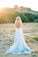 A Line Sky Blue Rustic Chiffon Deep V Neck Slit Summer Beach Wedding Dresses RS863