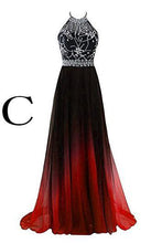 Load image into Gallery viewer, Elegant A-Line Halter Gradient Chiffon Long Ombre Beads Lace up Prom Dresses RS363