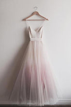 Load image into Gallery viewer, Chic Ombre Spaghetti Straps A-line Floor-length Long V Neck Tulle Prom Dresses RS670