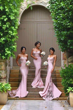 Load image into Gallery viewer, New Arrival Pink Spaghetti Straps Lace High Quality Mermaid Long Bridesmaid Dresses RS417