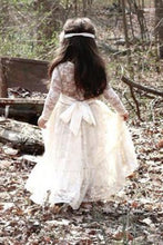 Load image into Gallery viewer, Scoop Ivory Lace Girl Dress Ivory Bowknot Baby Dress Long Sleeve Flower Girl Dress RS268
