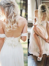 Load image into Gallery viewer, 2024 Elegant Off-shoulder Beading Sash Backless White Long Chiffon Wedding Dresses RS174