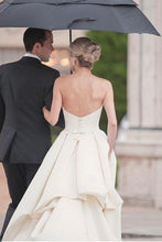 Load image into Gallery viewer, A-Line Sweetheart Strapless Backless Floor-Length Ivory Satin Wedding Dresses with Ruched RS276