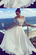 Load image into Gallery viewer, Two Pieces Off-the-Shoulder Ivory Short Sleeve A-Line Long Cheap Prom Dresses RS526