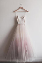 Load image into Gallery viewer, Chic Ombre Spaghetti Straps A-line Floor-length Long V Neck Tulle Prom Dresses RS670