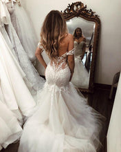 Load image into Gallery viewer, Off the Shoulder Mermaid Tulle Wedding Dresses Lace Appliques Bridal Gown JS448