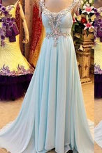 Load image into Gallery viewer, A-Line Prom Dress V-Neck Chiffon Crystal Prom Dress