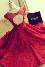 Load image into Gallery viewer, Scoop A-line Short Red Lace Homecoming Dress Cute Prom Dress