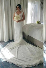 Load image into Gallery viewer, Shinny V-neck Sleeveless Mermaid Lace Beaded Wedding Dresses WD21