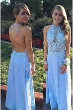 Load image into Gallery viewer, A Line Lace Bodice Backless Long Chiffon Prom Dresses Dresses