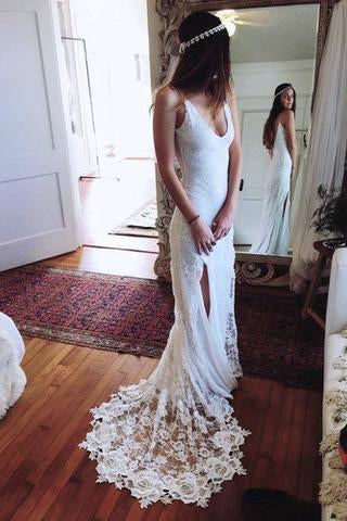 Romantic Boho Backless Lace Mermaid Elegant Ivory Wedding Dress RS151